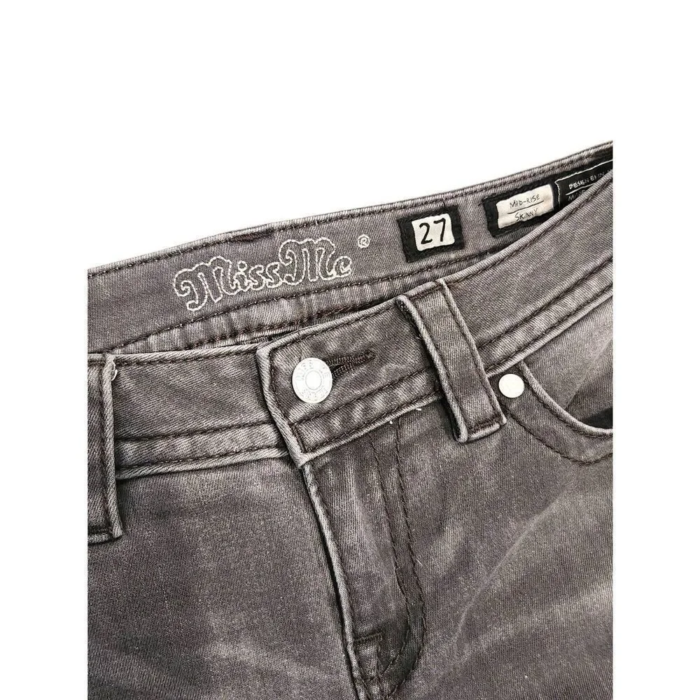 Miss Me 'mid-rise skinny' women 27x29 measured Gray wash Logo denim jeans - Picture 2 of 10